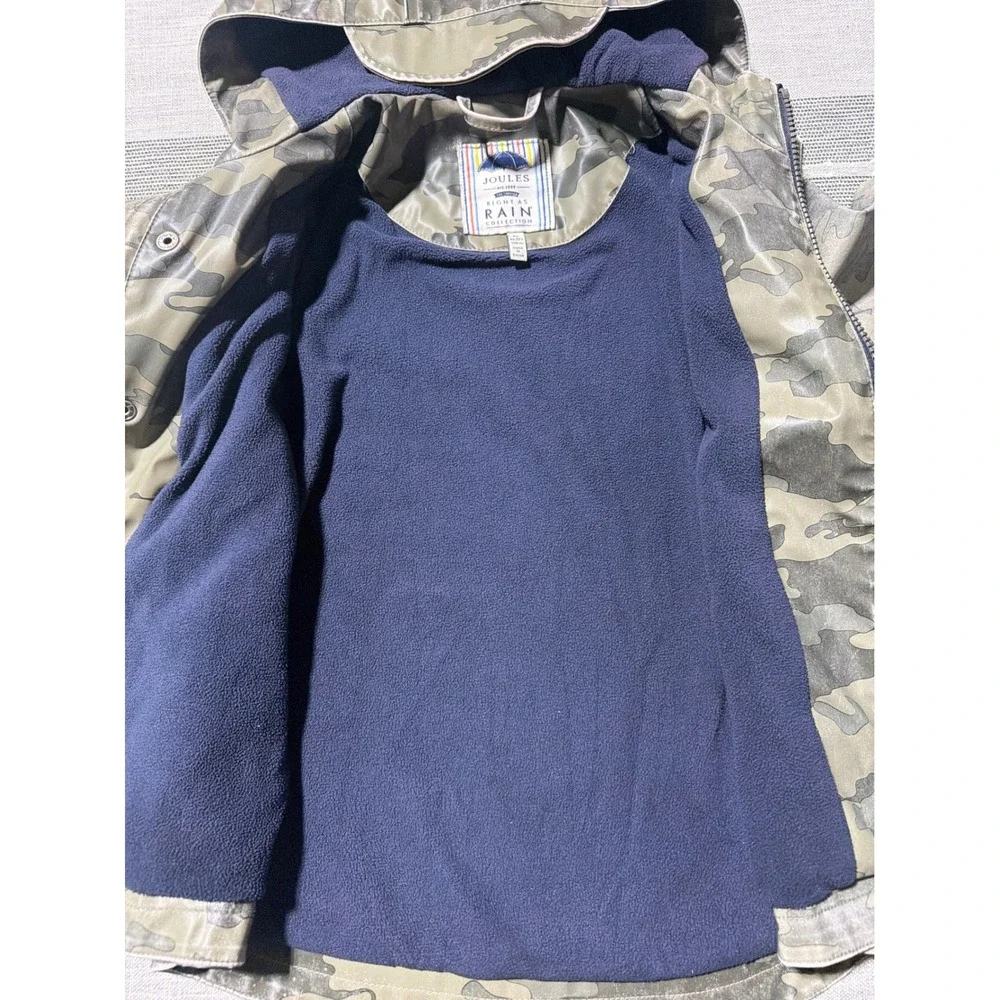 Joules Kids Camouflage Rain Jacket Green Camo Hooded Fleece Lined Coat Size 5